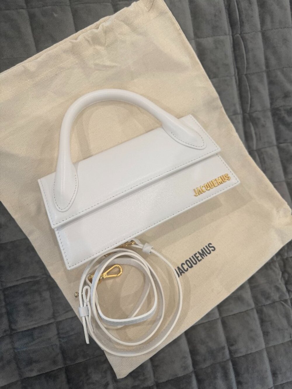 JACQUEMUS Le Chiquito Long Leather handbag - White with Gold Accents
